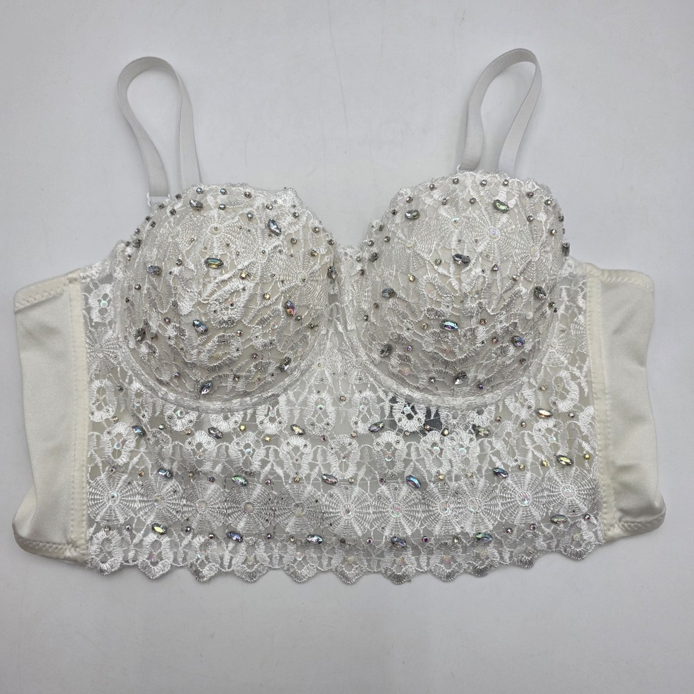 Windsor Women's Bra Top Size Large White Wedding Diamond Ringstone NWOT
